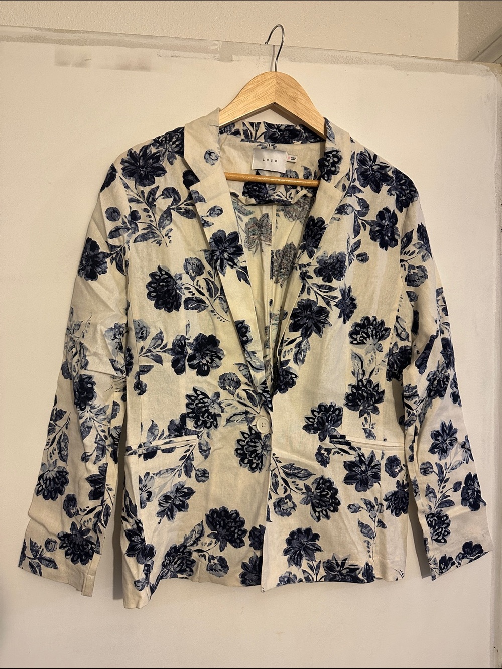 Lush Cream Blazer with Navy Floral Print